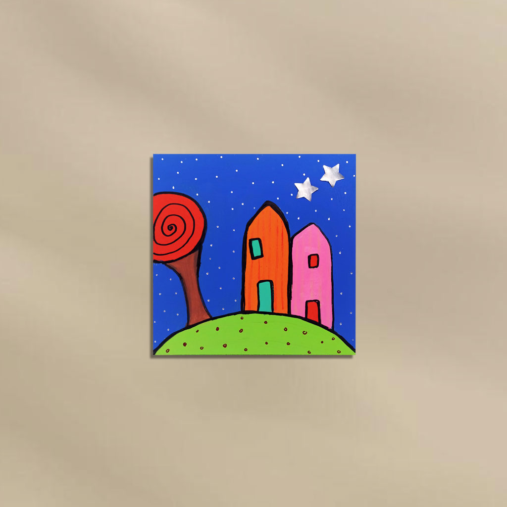 Κάδρο - Σπίτι σε μπλε φόντο